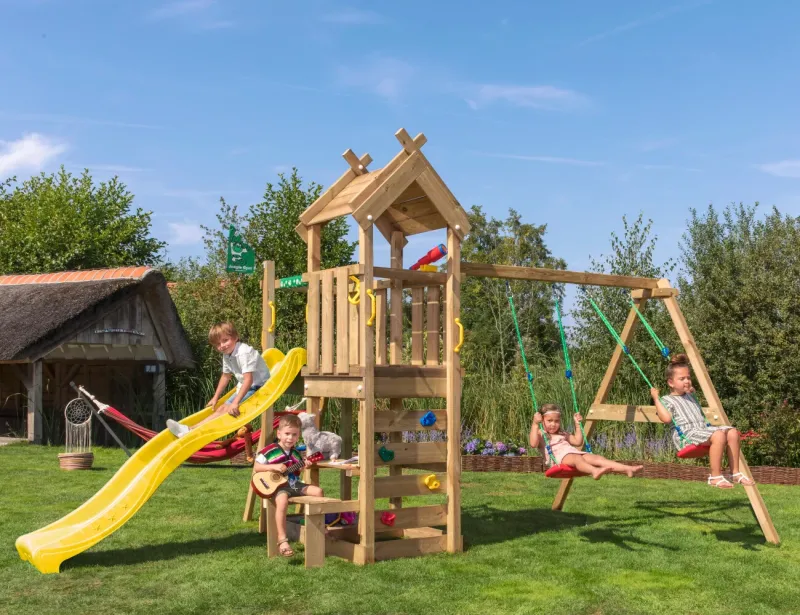 Jungle Gym - Legetårn Jungle Gym Teepee m/2-gyngemodul 200 og gul rutschebane