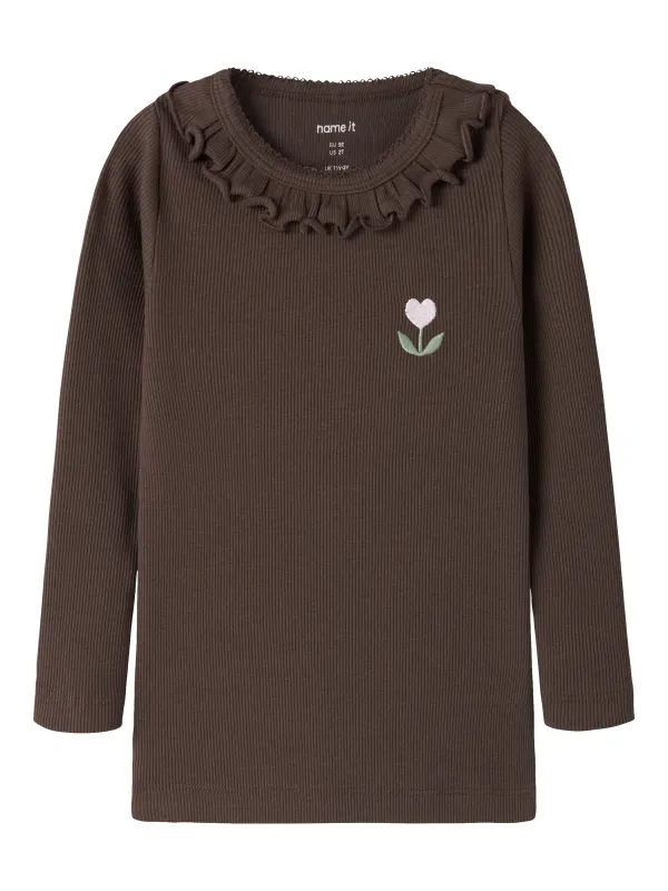 Name It Naisy - LS Slim Top - Chocolate Brown - 86 cm