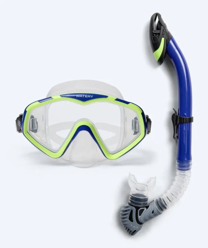 Watery Combo snorkelsæt til voksne (fra 15 år) - Leach Pro - Blå/gul - Snorkelsæt til voksne (+16 år)