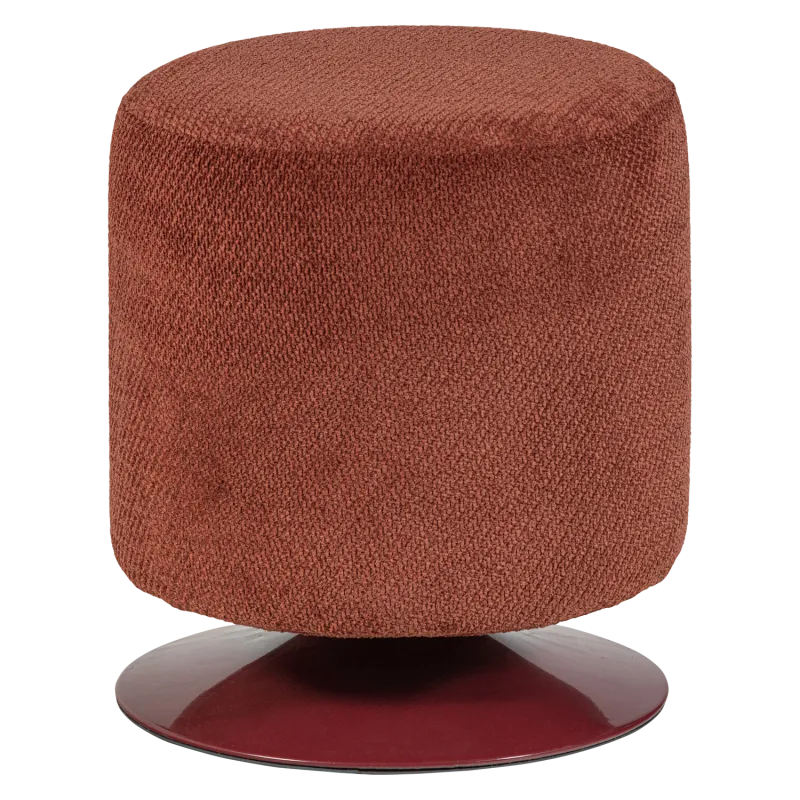 WOOOD Islen puf, m. drejefod - bordeauxrød bouclé polyester stof (Ø39)
