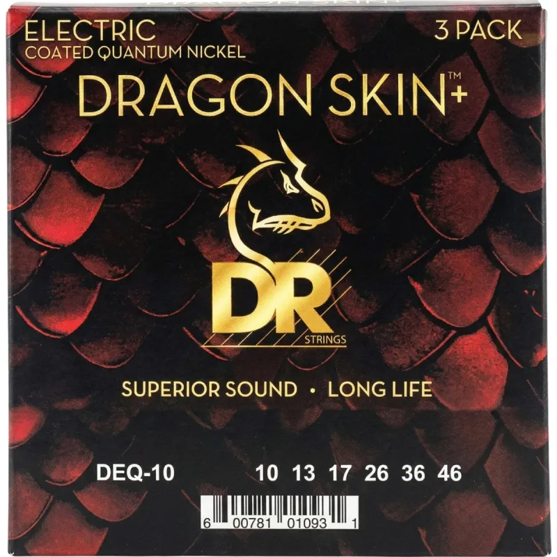 DR Strings DEQ10 3PK Dragon Skin+ el-guitar-strenge, 010-046 (3 sæt)