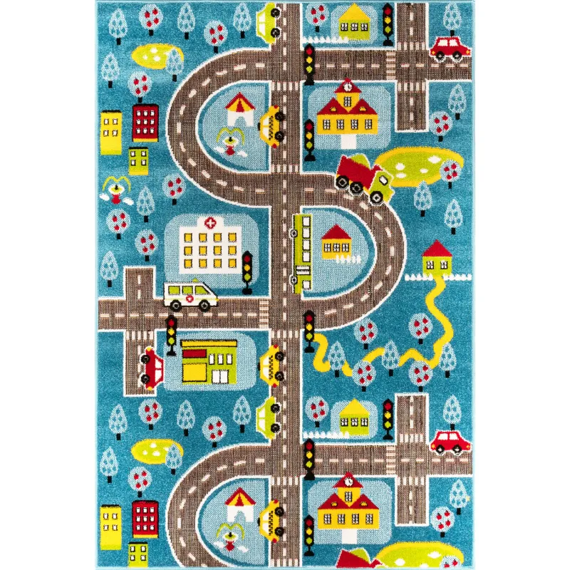 TEPPI Trafik gulvtæppe til børn, rektangulær - multifarvet polypropylen og jute (160x230)