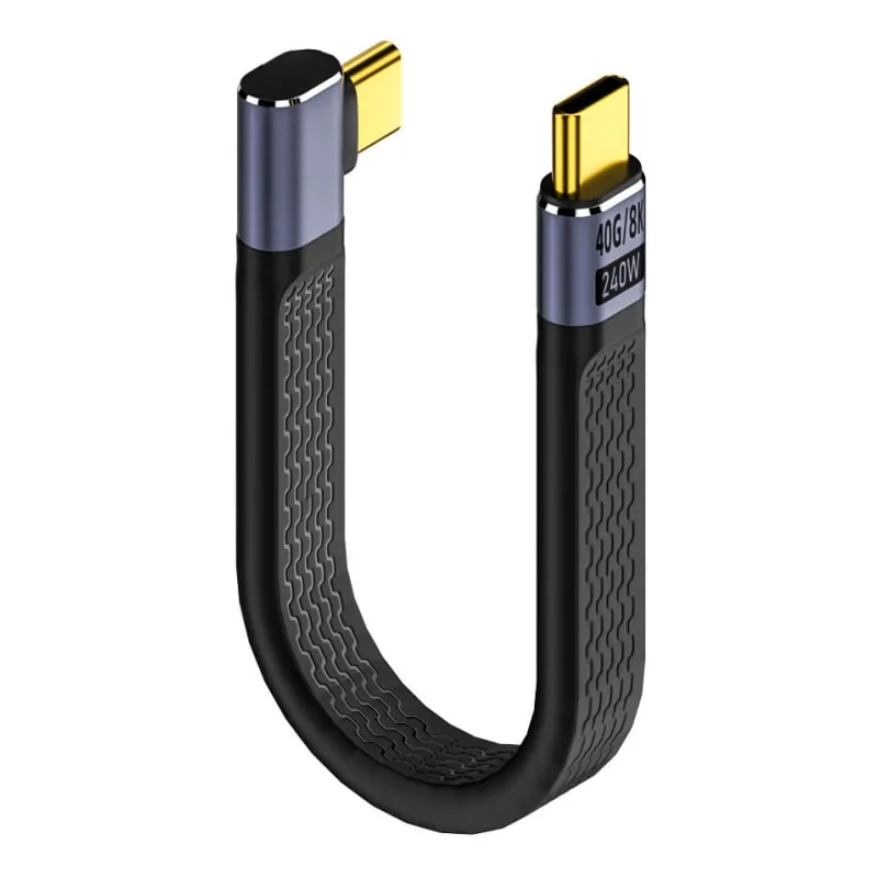 Vinklet USB-C til USB-C 3.1 Kabel i FPC-design. 5A/48V/240W. 12 cm.