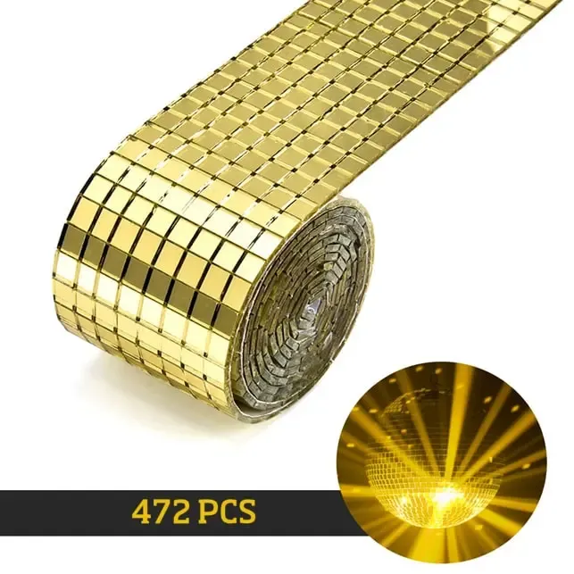 DIY spejlmosaik. Selvklæbende mini-spejle i ægte glas. Mål: 4x30cm - 472 stk. Gold.