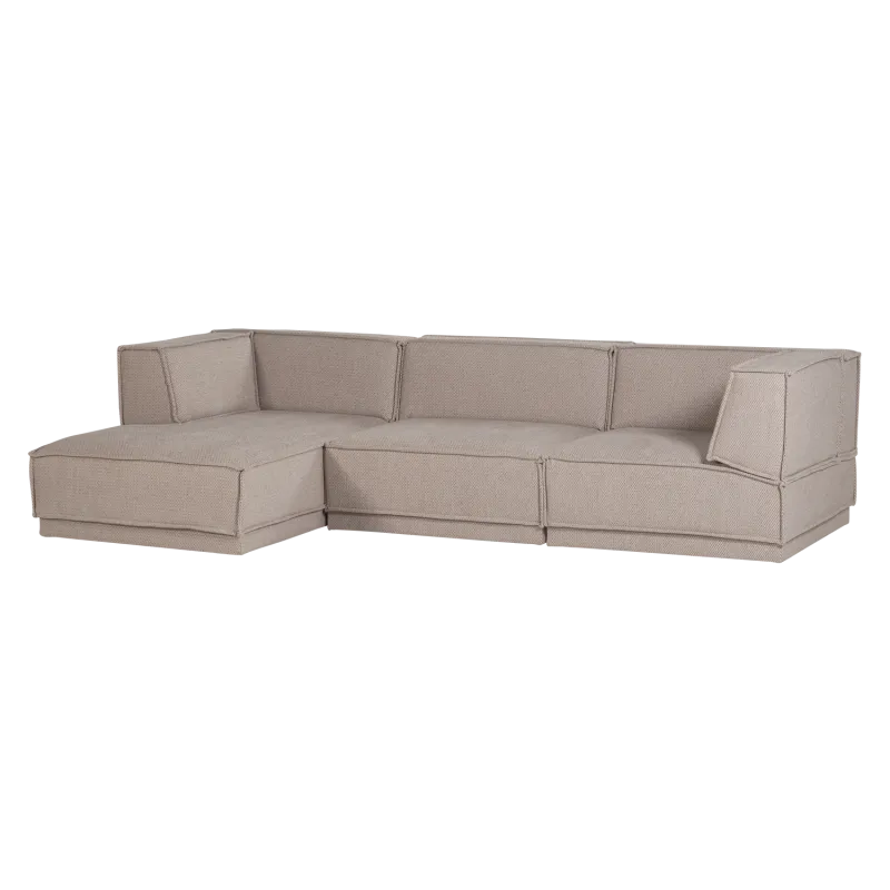 WOOOD Manu 3 pers. sofa, m. venstre chaiselong - natur grov chenille polyester stof