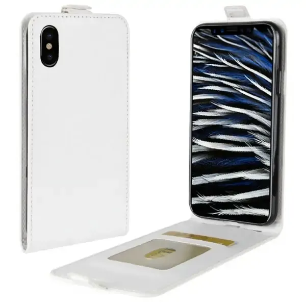 Læder top-flip cover til iPhone X/XS. Hvid.