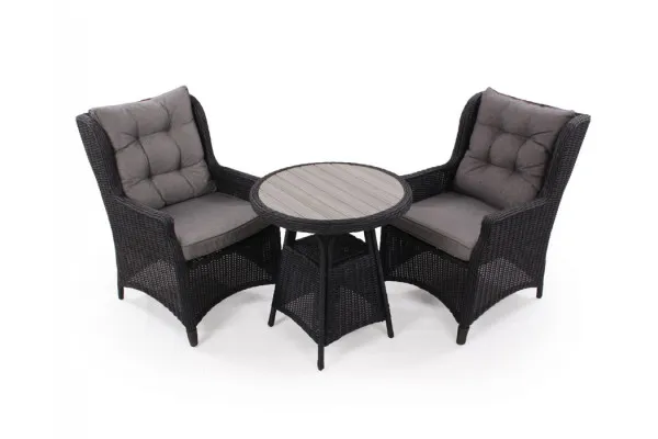 Rio sort Cafesæt m/2 loungestole - Ø 70 cm - m/vandafv. hynder
