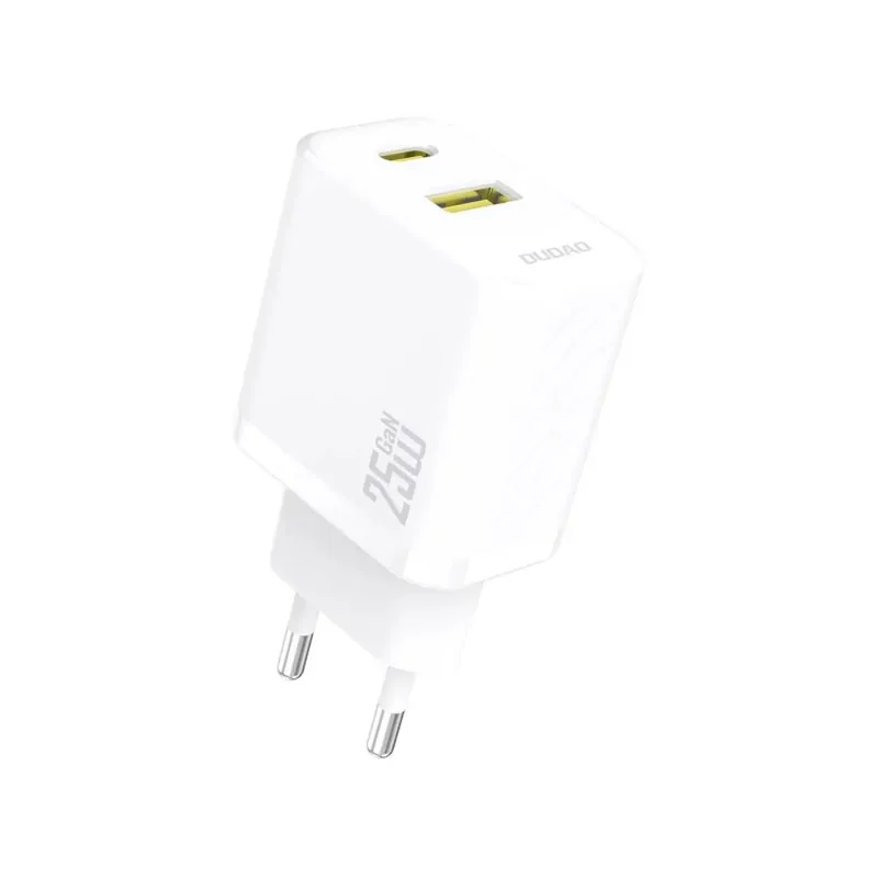Dudao A26T GaN Adapter 25W. Hurtig Dual oplader med USB-C og USB-A. Hvid