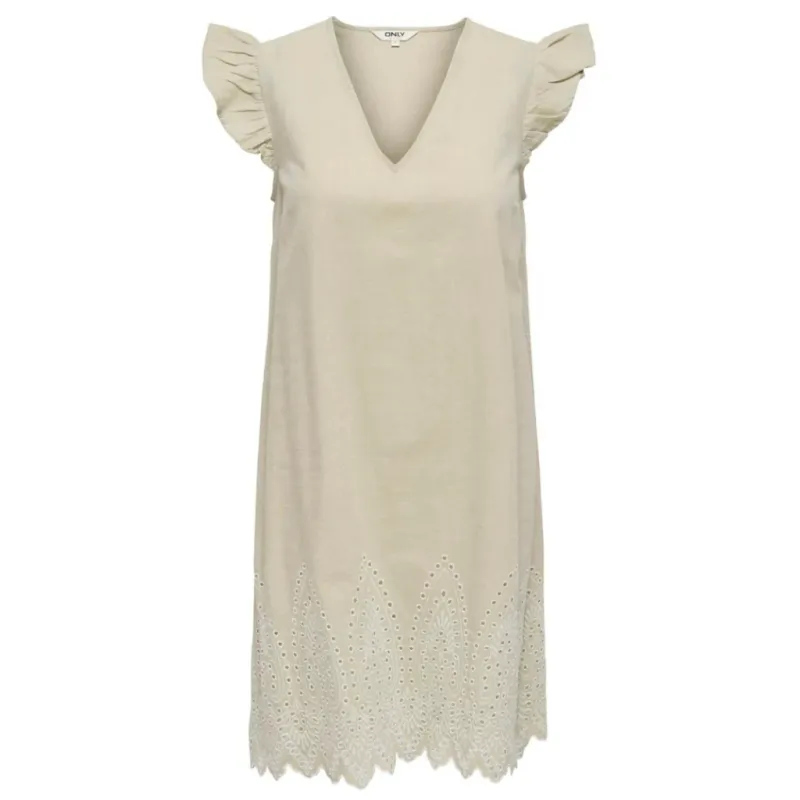 ONLY dame kjole ONLTULUM - LONG Olive Gray BRIGHT WHITE