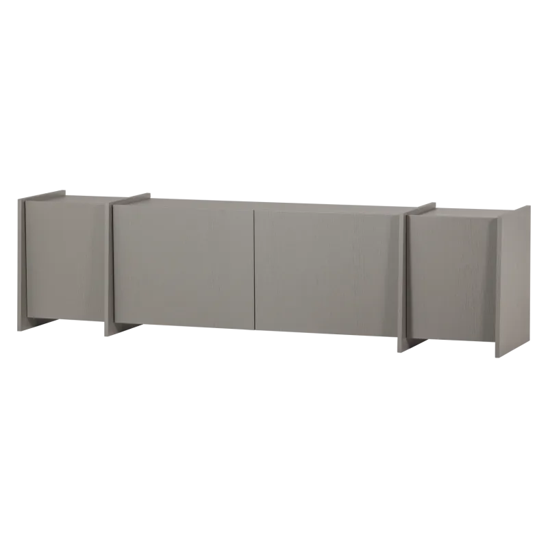 WOOOD Brock TV-bord, m. 4 låger og 2 hylder - varm grå askefiner (200x44)