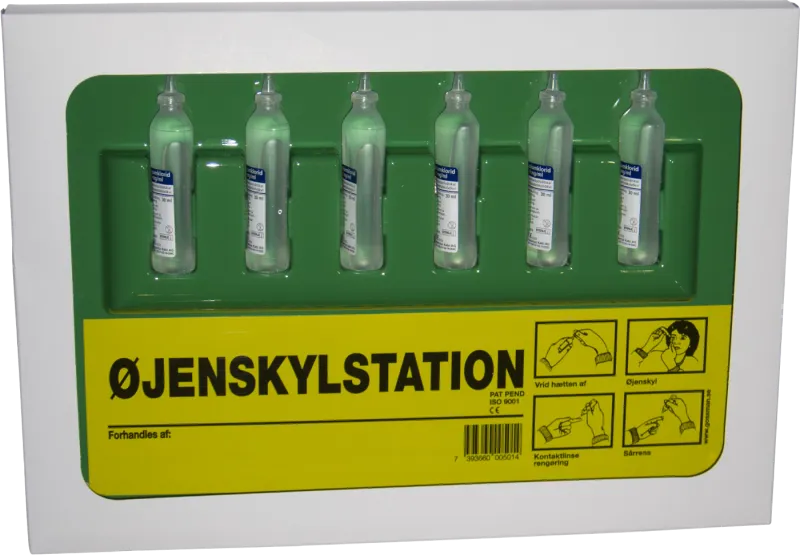 Øjenskylletavle med 6 flasker/30 ml dansk