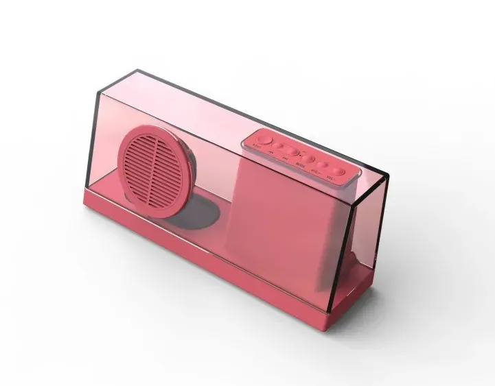 OUTLETVARE: Transparent Bluetooth højttaler med FM-radio mm. Rød.