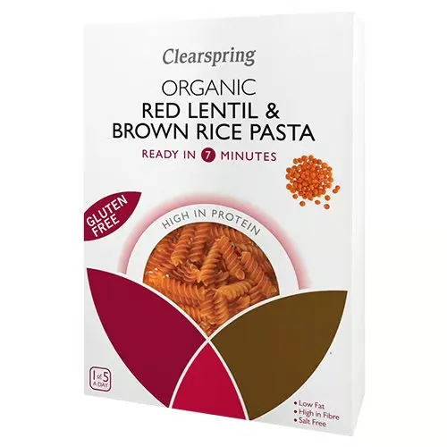 Clearspring Røde linser & brune ris fusilli Ø (250 g)