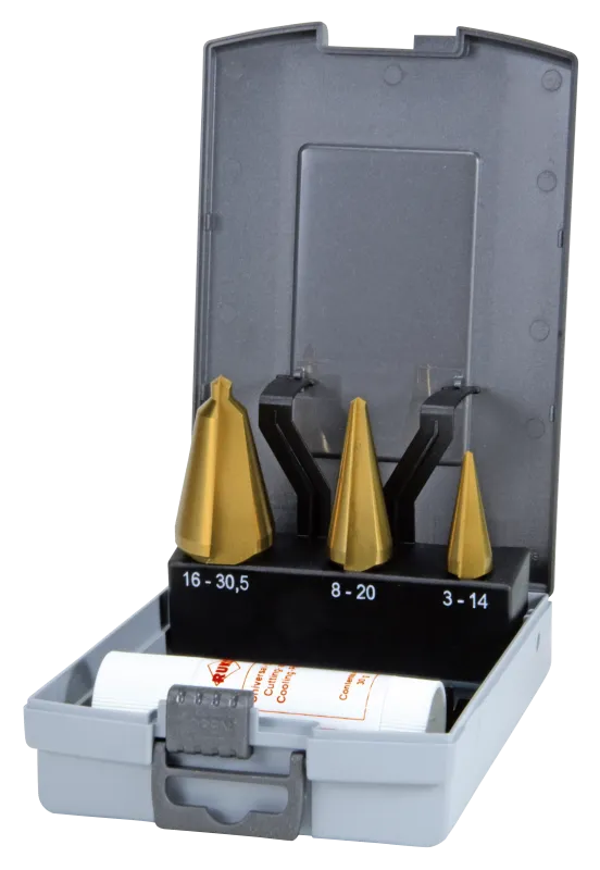 Pladeborsæt HSS-TiN 1-2-3 plastæske