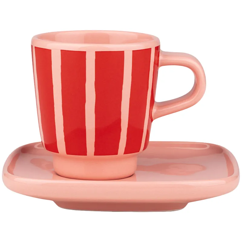 Marimekko Piccolo espressokop med underkop 5 cl, laksefarvet/orangerød