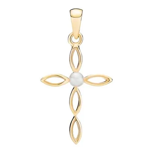 Kors i 8 kt. Guld med Ferskvandsperle - 22 x 14 mm