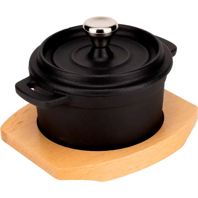 Mareld Serveringsgryta i gjutjärn 10 cm, underlägg i trä