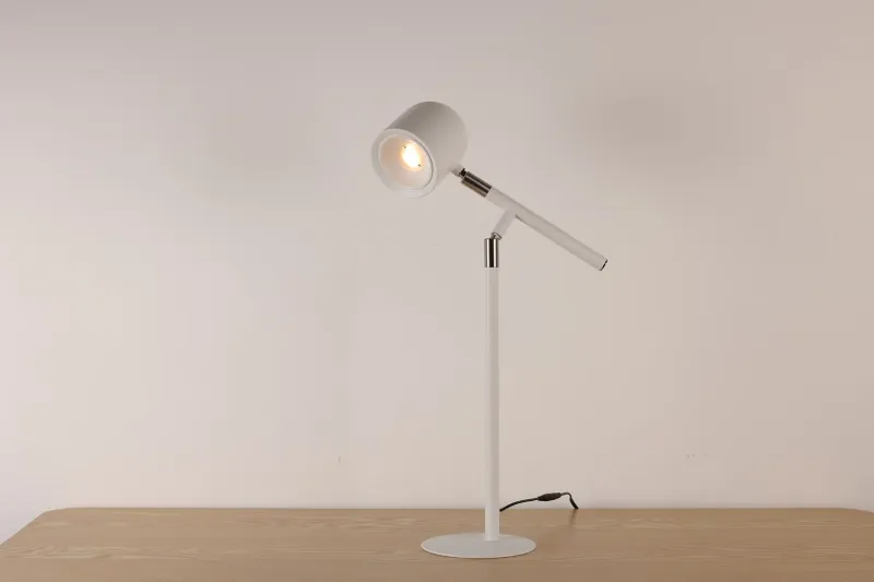 Klassisk & Minimalistisk Skrivebordslampe - Med Base & Transformbar arm - Hvid