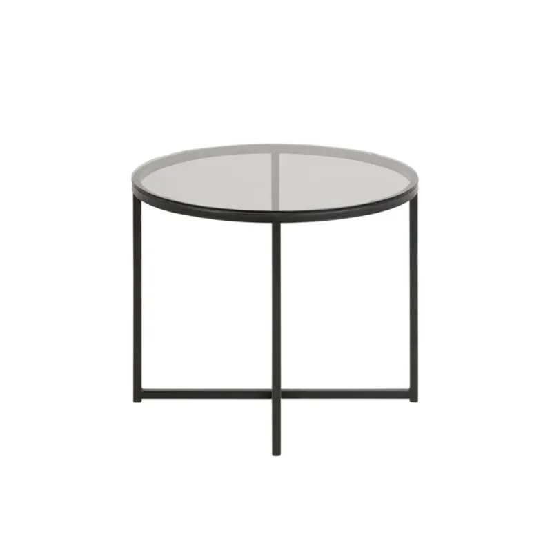 ACT NORDIC Cross sidebord, rund - røgfarvet glas og sort metal (Ø55)