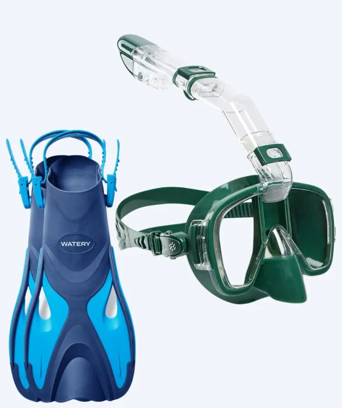 Watery snorkelsæt til voksne - Fisher/Pearl - Blå/mørkegrøn - Snorkelsæt til voksne (+16 år)