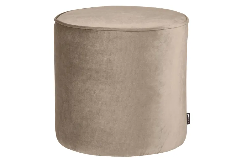 WOOOD Sara høj puf, rund - khaki polyester fløjl (Ø46)