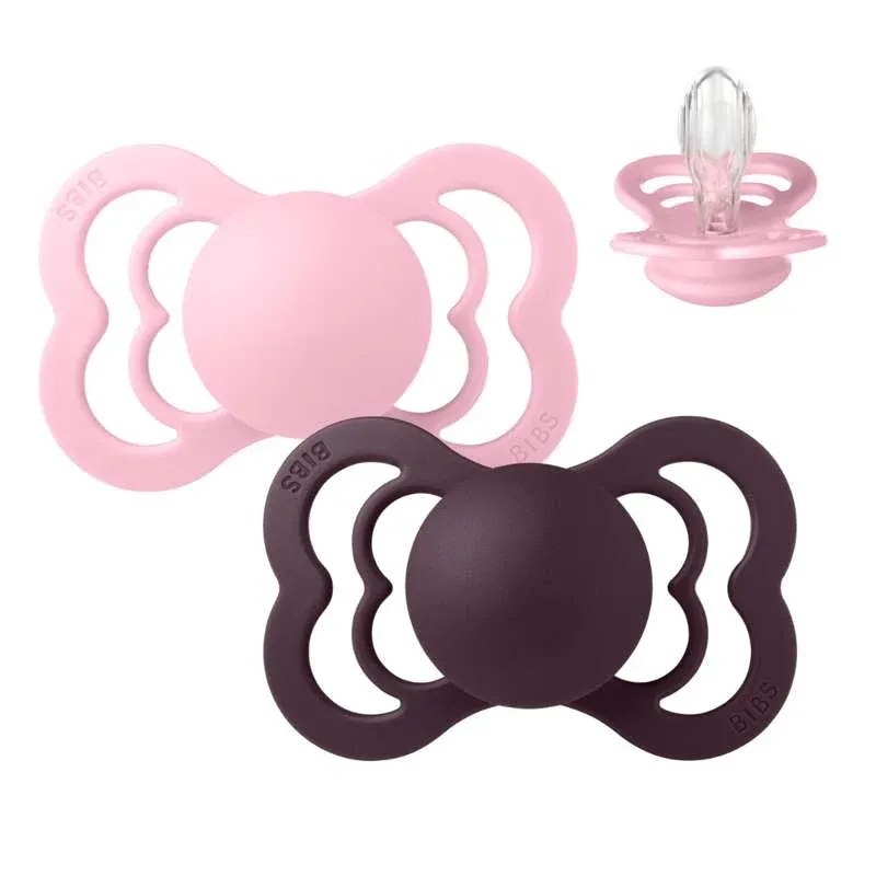 BIBS Symmetrisk Supreme Sut - 2-Pak - Str. 2 - Silikone - Baby Pink/Plum
