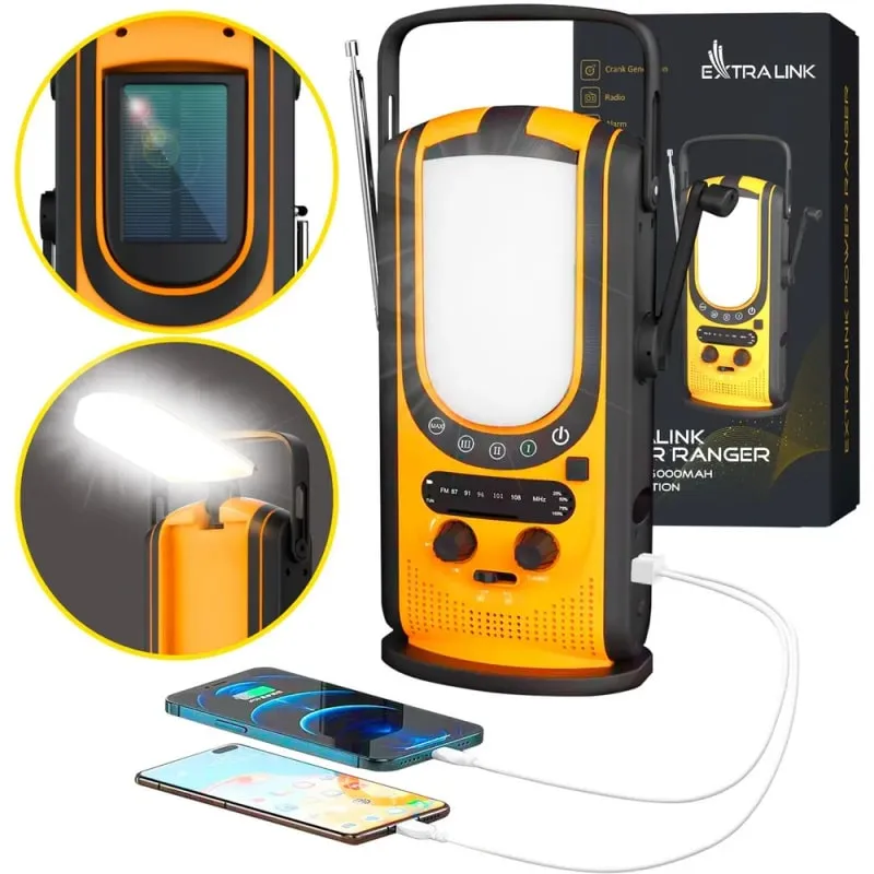 Powerbank med Solcelle 6000mAh  -  Extralink Power Ranger med FM Radio og LED-lys