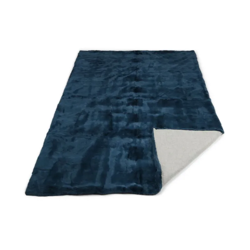 Minkplaid | Bagside af kashmir | Blå Indigo | 142x202 cm