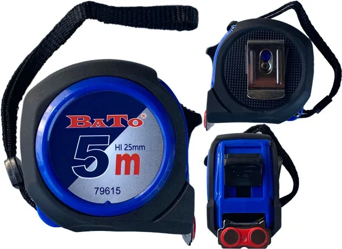 BATO Båndmål 5m med magnet og bælteclips. Kl. 2.