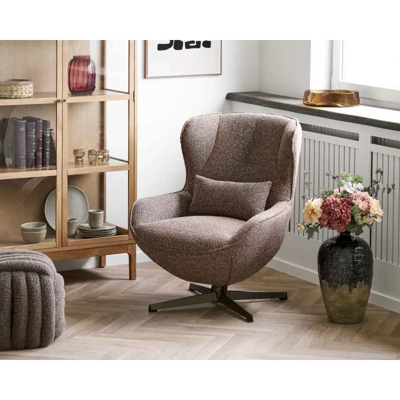 House Nordic - Blenheim Loungestol med drejefod, brun, bronzefarvet ben