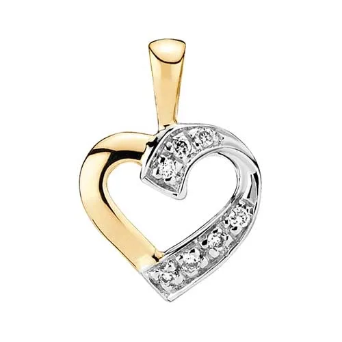 Vedhæng i 14 kt. Guld med Hjerte og Diamanter - 0,28 ct.