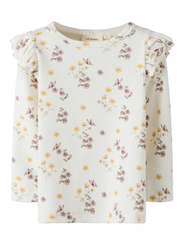 Lil Atelier Gavo - Eko Slim Top NOOS - Coconut Milk/Flower Mix - 92 cm