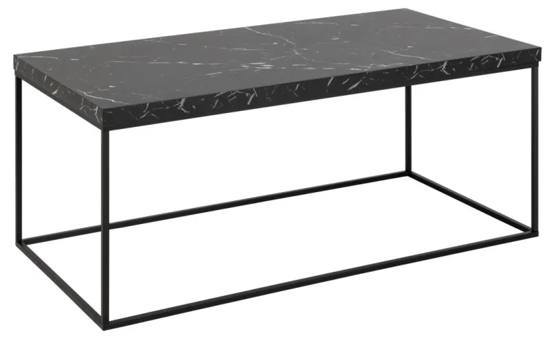 ACT NORDIC Barossa sofabord, rektangulær - sort marmor Marquina ru melamin og sort stål (110x55)
