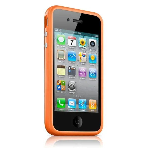 iPhone 4/4S hård gummi bumper. Orange.