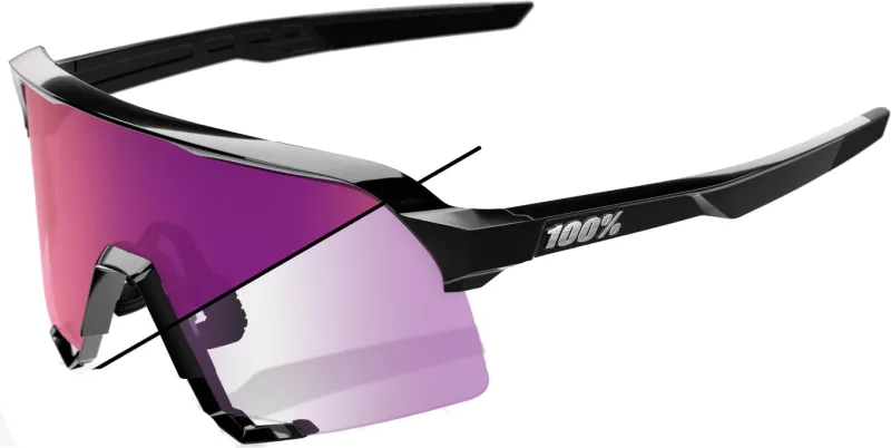 100% S3 Cykelbriller – Gloss Black – Purple Flash Mirror Photochromic Lens