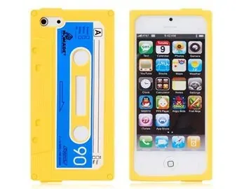 iPhone 5/5S/SE Retro Cover. Silikone kassettebånd. Gul.