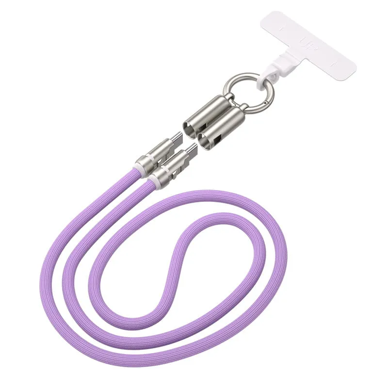 USB-C 240W Kabel med Hurtig Opladning og Mobilrem  -  Skulderrem 120cm, Lyselilla