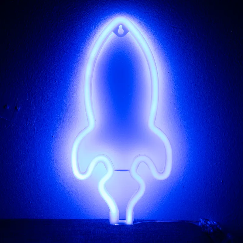 Rum Raket Neon LED Lampe Blå - GEEKD.dk