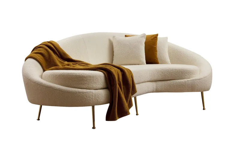 NORDVÄRK Eses bouclett 3 pers. sofa - creme polyester stof og guld metal