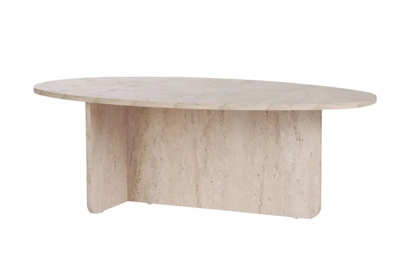 NORDVÄRK Orba sofabord, oval - travertin melamin (120x65)