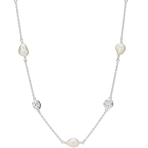 Collier i Sølv med rustikke Plader og Ferskvandsperler - 45 og 48 cm