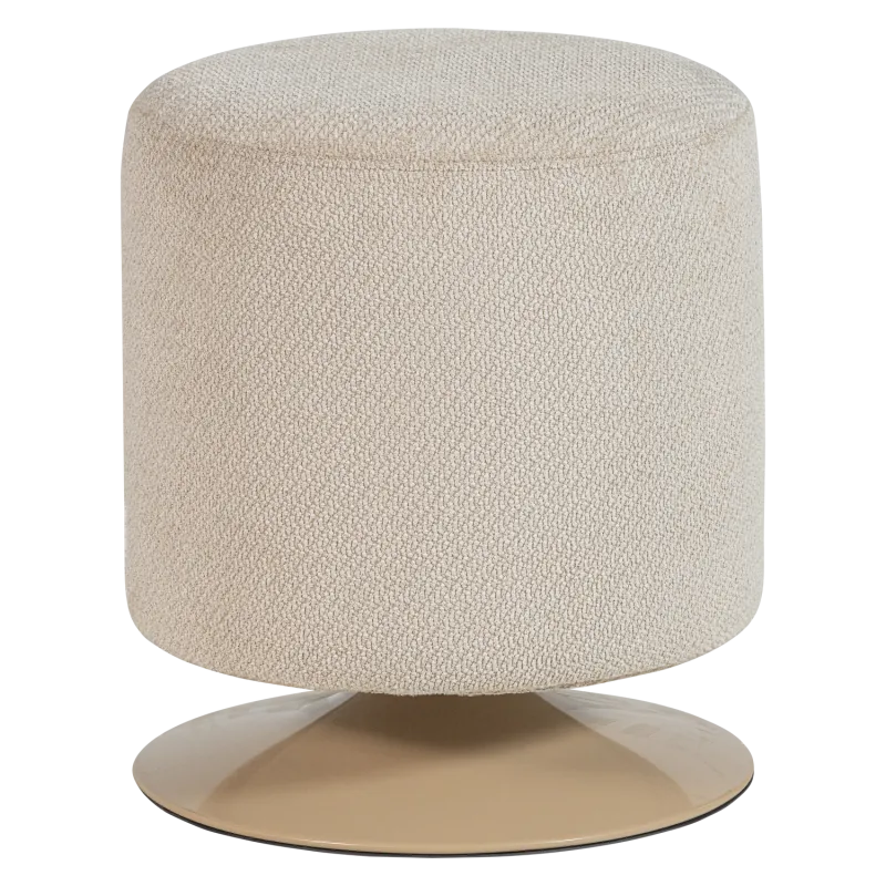 WOOOD Islen puf, m. drejefod - beige bouclé polyester stof (Ø39)