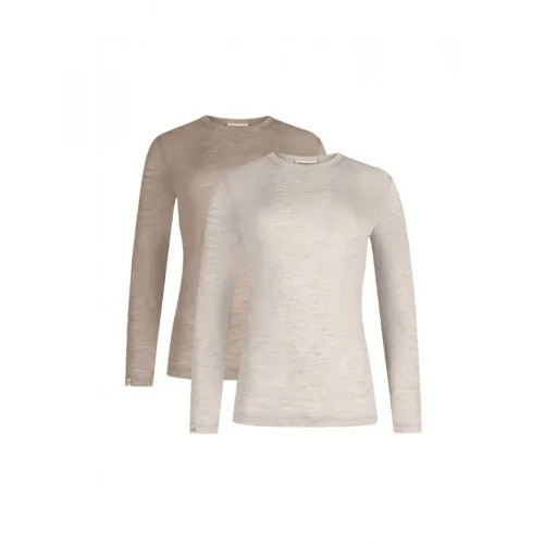 Langærmet T-shirt Til Dame I 100% Merino Uld, 2-pak Beige/nature Melange Xs