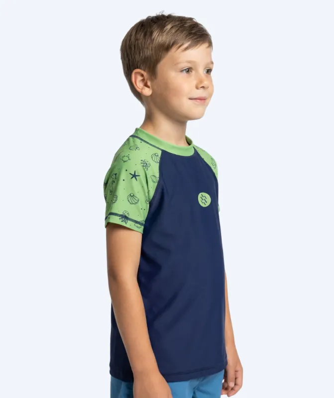 Watery UV-trøje til børn - Brandman Kortærmet Rashguard - Grøn/blå - UV badetøj