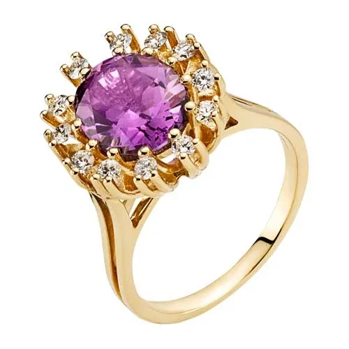 Diamantring i 14 kt. Guld med lilla Ametyst