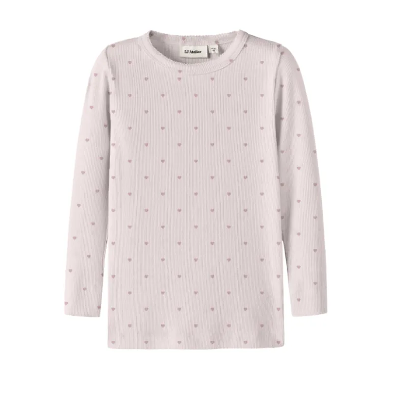 Lil Atelier Gago - LS Slim Top NOOS - Hushed Violet/Heart - 92 cm