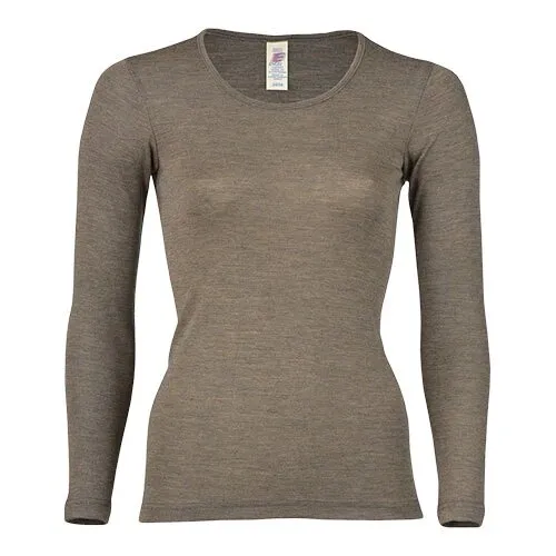 Langærmet bluse, uld/silke, Walnut, str. 34/36
