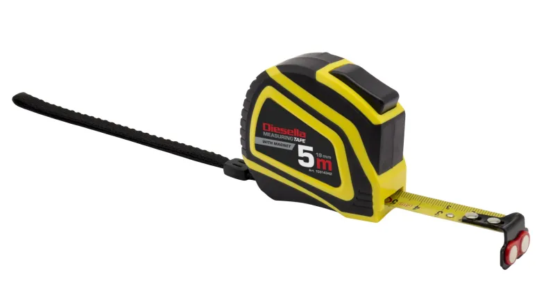Båndmål 5Mx19MM Gummibelagt ABS hus med Self-Lock og magnet