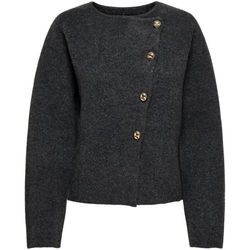 ONLY Dame Cardigan ONLMella - Dark Grey Melange Gold Button