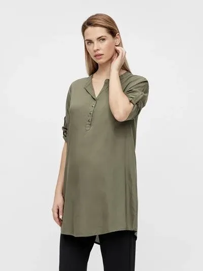 Mamalicious 3/4 ærmet vente - tunika i oliven viskose, MLMercy - Mamalicious - Shirt - Buump